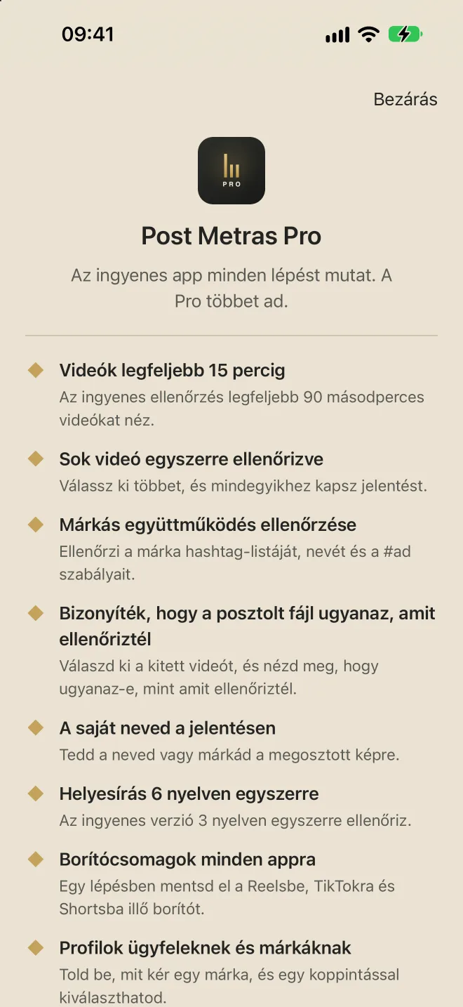A Post Metras Pro képernyője az előnyeivel