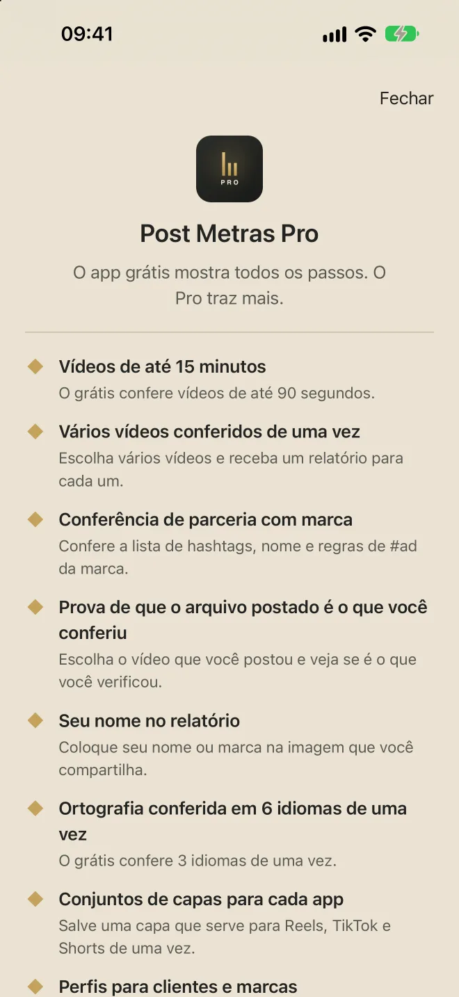Tela do Post Metras Pro com seus benefícios