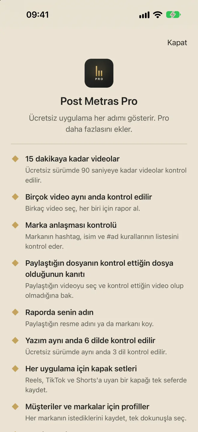 Avantajlarıyla Post Metras Pro ekranı